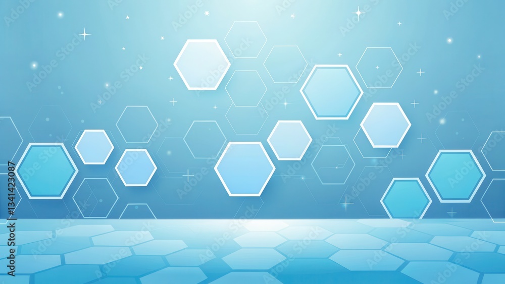 Poster abstract geometric background with hexagonal shapes in blue tones.