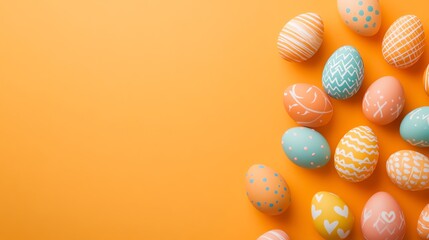 Colorful Hand-Painted Easter Eggs on Vibrant Orange Background