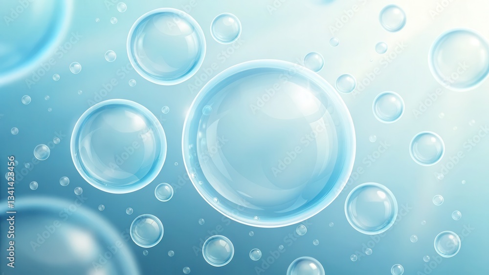 Aufkleber translucent bubbles floating in a soft blue background create a serene, aquatic atmosphere.