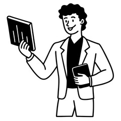 Silhouette of a young professional confidently presenting data on a digital tablet