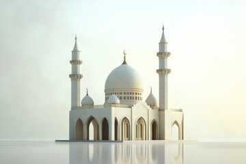 Naklejka premium A serene and elegant mosque structure reflects in smooth water