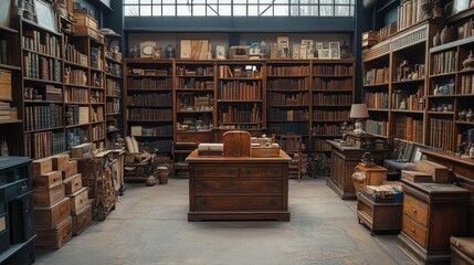 Vintage Storage Room Interior Wooden Boxes Shelves