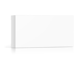 Realistic white closed paperboard box mockup. Vector illustration isolated on white background. Taking your 2D designs into 3D. Can be use for medicine, food, cosmetic and other. EPS10.