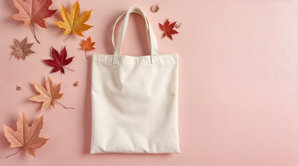 A white bag with a red leaf on it
