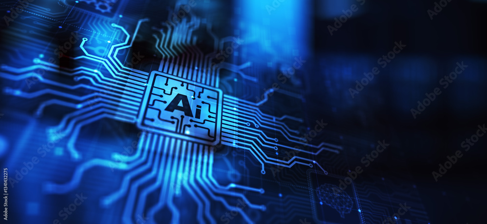 Poster ai artificial intelligence, machine learning, big data analysis and automation technology in busines