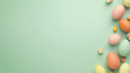 Elegant Pastel Easter Eggs with Floral Decoration on Mint Green Background