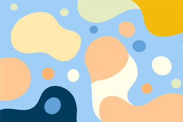 Fototapeta premium A playful abstract background featuring pastel-colored organic shapes and dots on a light blue canvas.