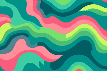Abstract vibrant wavy background with teal, pink, and green color palette.