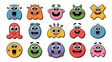 Fototapeta premium 12 colorful funny shape element vector. Collection of cartoon characters, cute doodle dawn, geometric