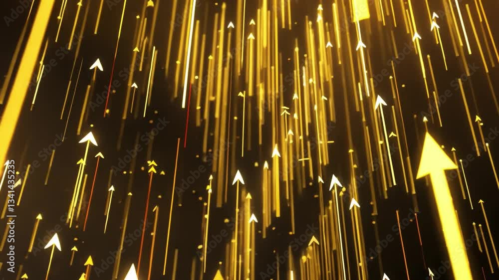 Poster golden arrows and light streaks on dark background create dynamic, futuristic scene symbolizing upwa