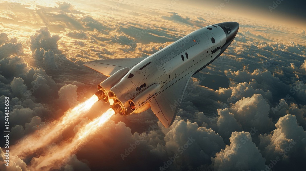 Poster a rocket ignites its engines, ascending through the clouds as it embarks on a groundbreaking journey