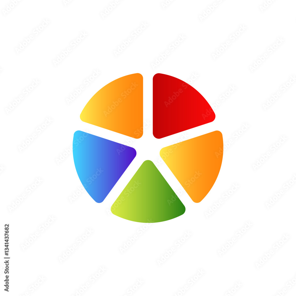 Poster a circle divided into five segments, each featuring a unique color, creating a vibrant rainbow effec