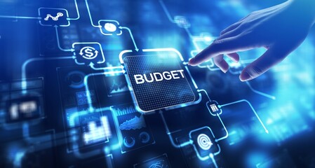 Budget Planning and Financial Allocation, projection on a virtual screen, Business and Technology Concept.