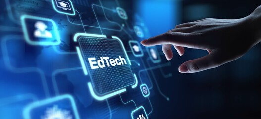 EdTech Educational Technology Enhancing Learning Through Digital Tools, projection on a virtual screen, Business and Technology Concept.