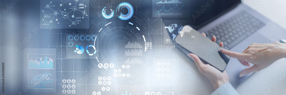 Poster data visualization and analytics for informed decision-making on a wide banner, business and technol