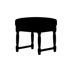 Cushioned stool front view silhouette vector illustration on white background