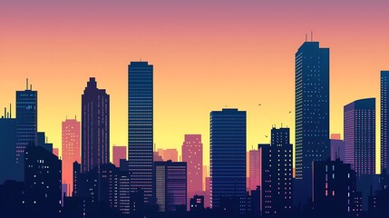 Fototapeta premium A city skyline at sunset with a blue and purple sky