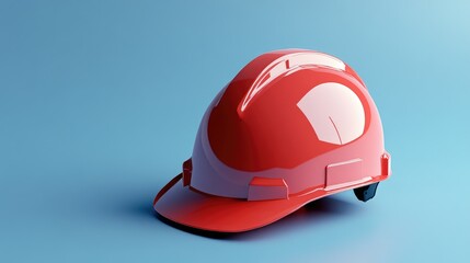 Fototapeta premium A glossy red hard hat with a curved visor on a blue gradient background