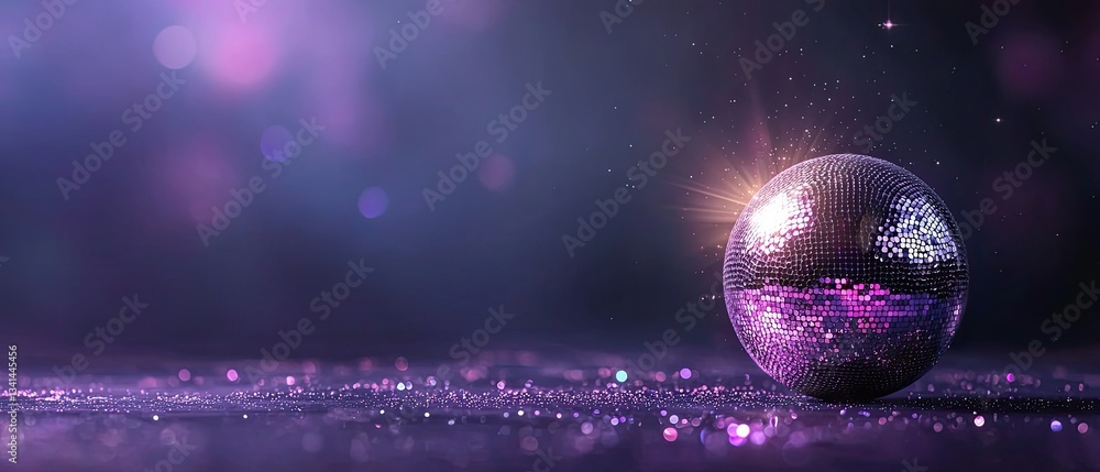 Aufkleber reflective disco ball with light glow and colorful pattern in a dark background