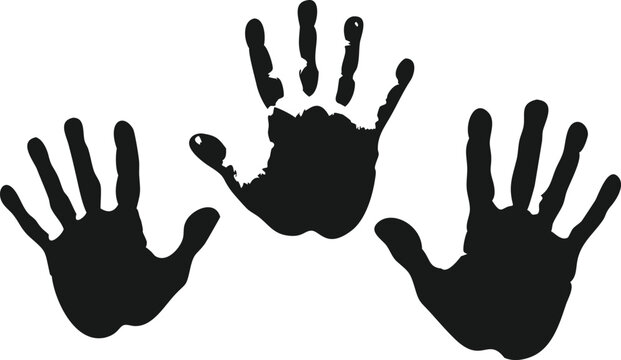 Simple, bold black handprints, likely child's handprints, against a stark white background.