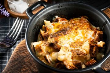 Ramekin with delicious casserole.
