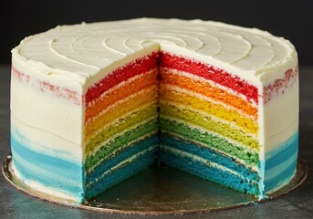 Vibrant Rainbow Layer Cake with Colorful Frosting – Festive Dessert Photography