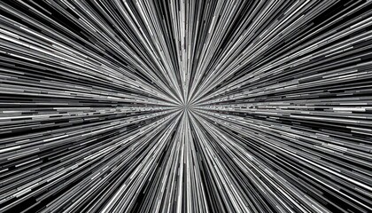 Abstract monochrome radial lines forming a hypnotic, textured background, flyer, black