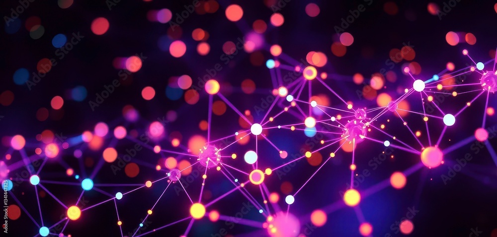 Poster abstract network nodes glowing, data streams visualized, data visualization, glowing
