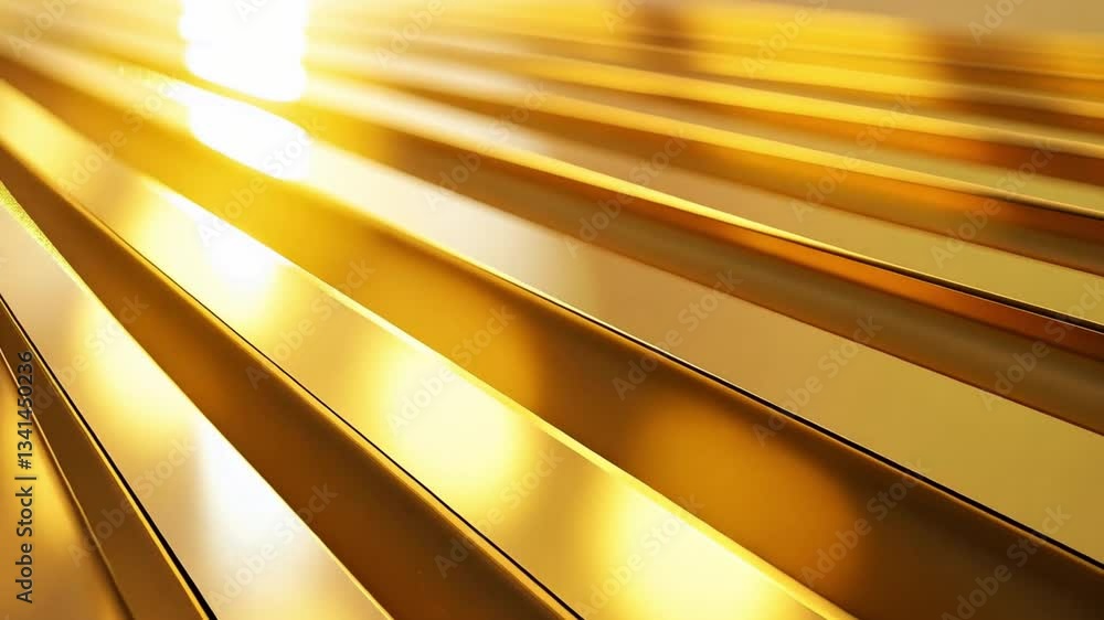 Poster golden metallic abstract background with reflective surfaces play of light and shadow on linear patt