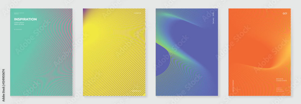 Aufkleber abstract line wave poster background vector set. minimalist cover template with vibrant perspective 