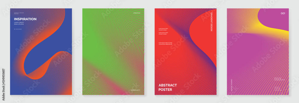 Aufkleber abstract line wave poster background vector set. minimalist cover template with vibrant perspective 