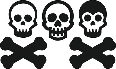 Simple, bold graphic of three skull and crossbones symbols against a plain white background.