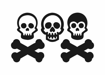 Simple, bold graphic of three skull and crossbones symbols against a plain white background.