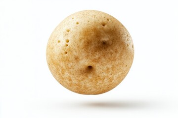 Fototapeta premium A single, unpeeled potato with speckled skin and eyeholes, isolated on white background.