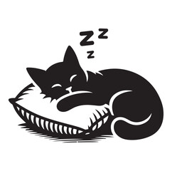 A Cat Sleeping with pillow silhouette vector style on white background.