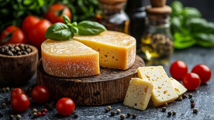 Round Cheese, Sliced, Herbs, Tomatoes