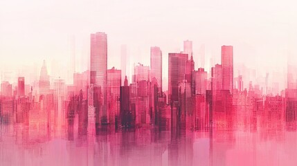 an abstract city skyline using various shades of pink.