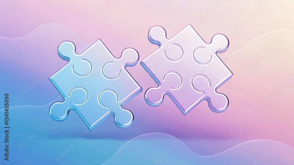 Poster abstract puzzle pieces intertwined on a soft gradient background.