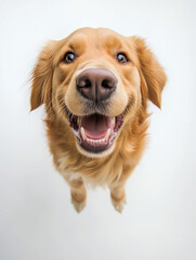 Smiling Golden Retriever Portrait: Playful and Adorable Pet with Joyful Expression and Wagging Tail