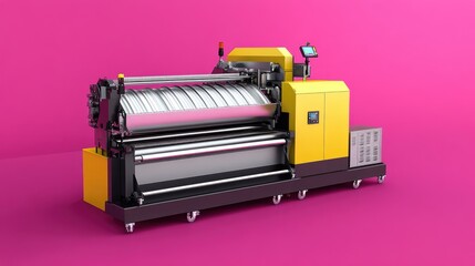 A steel roofing tile manufacturing machine placed on a magenta background