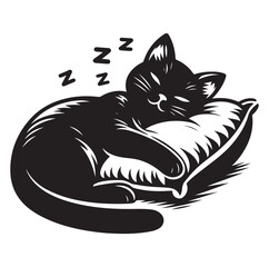 A Cat Sleeping with pillow silhouette vector style on white background.