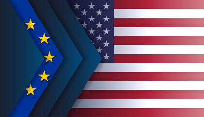 European union U.S. flags banner, background. Partnership crisis, competition tensions, tax, tariffs, trade, sanctions, duties partnerships between United States and Europe  © RomanWhale studio