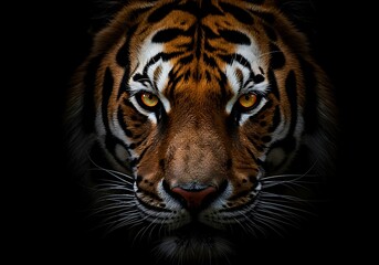 Fototapeta premium Close-up of a tiger's face, showcasing powerful eyes. Generative Ai