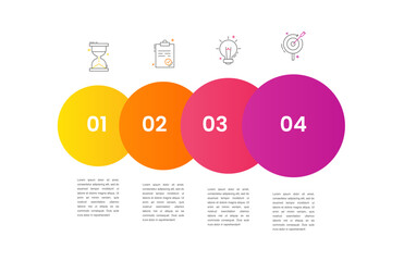 Vector infographic design template. Modern timeline concept with four steps, circles. Vector illustration used for diagram, workflow layout, banner, webdesign
