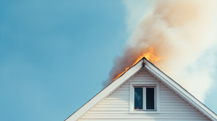 House Fire Emergency Suburban Neighborhood Photo Daylight Aerial View Fire Insurance Awareness