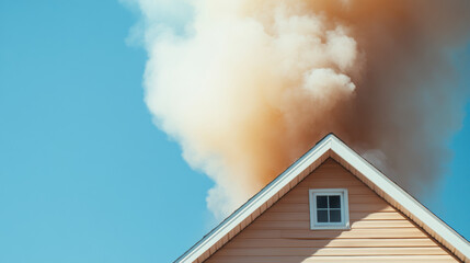Emergency House Fire with Billowing Smoke Residential Area Photo Clear Sky Fire Insurance Importance