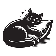 A Cat Sleeping with pillow silhouette vector style on white background.