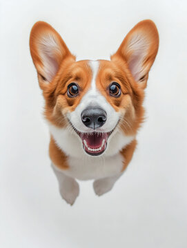 Cute Corgi Dog Smiling Portrait on White Background | Playful Pets & Breeds