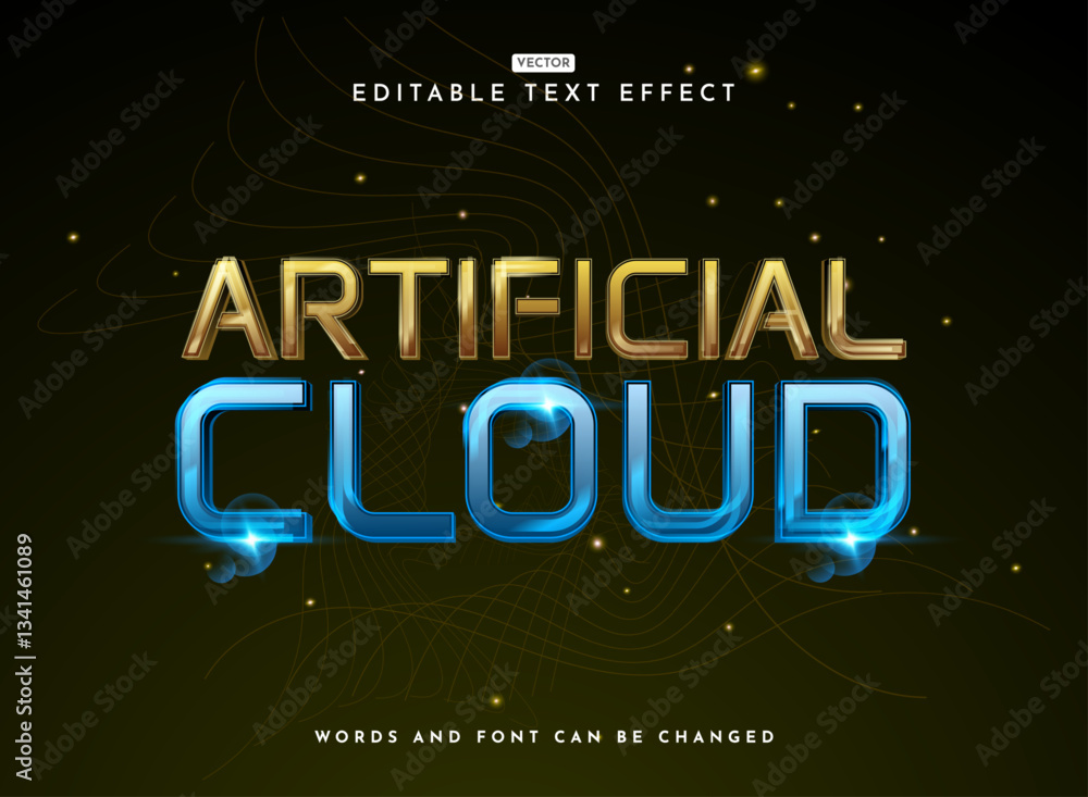 Poster artificial cloud modern futuristic tech text effect with glossy shiny and flare style