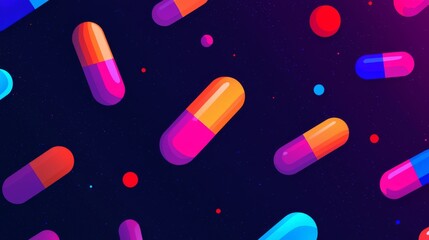 vitamin drip therapy concept. Vibrant capsules floating in a dark cosmic background.